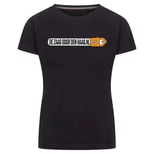 Dames T-Shirt - Zwart, Voorkant De Zaag Door Den Haag